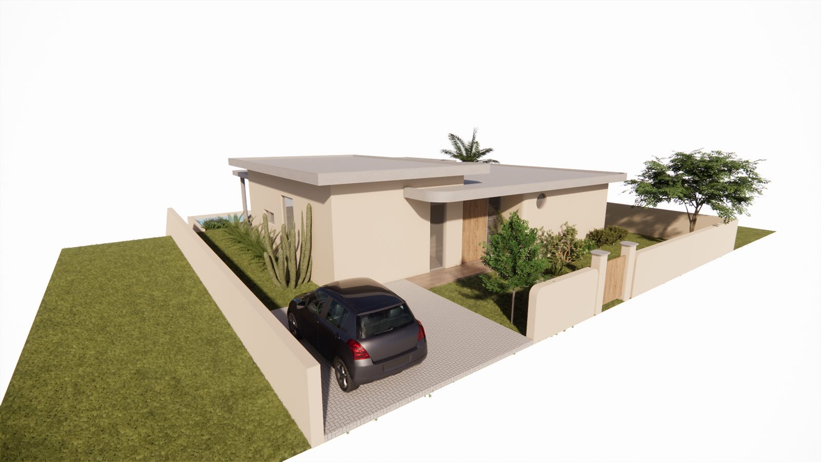 Casa Brisa — street side showing the gate and covered carport.