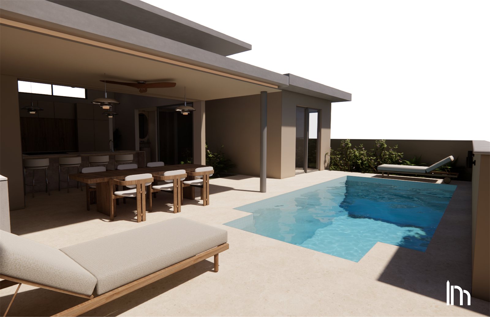 Casa Miami — covered terrace and pool.